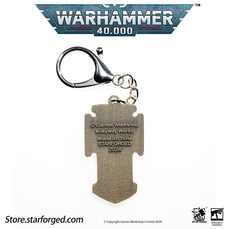 Starforged Warhammer 40K Space Marines Relic Storm Shield Keychain Game Peripheral Alloy Keychain Christmas Gifts Relic weapons are large power weapons, often resembling swords or axes, surrounded by a disruption field designed to cut through armor. Some relics, such as the Relic Storm Shield, are mounted on shields, with their disruption fields capable of withstanding even greater impacts.